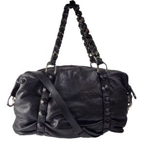 Be&D Womens Chain Strap Black Leather Crossbody Bag